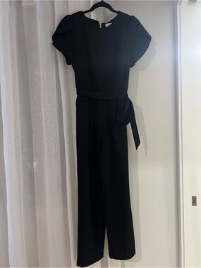 Calvin Klein Black Short-Sleeve Belted Wide-Leg Jumpsuit